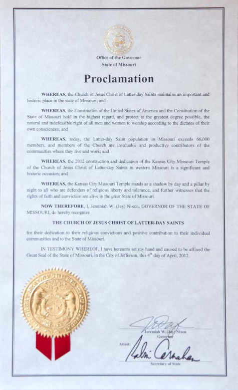 Tags governors issue proclamations Kansas governor LDS Church 