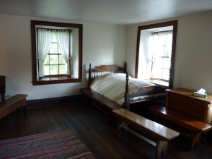 A picture of the room in Carthage Jail where Joseph Smith and Hyrum Smith were martyred and died at the hands of a mob.