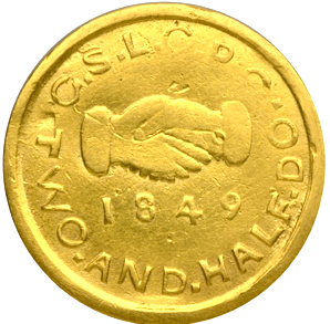 A picture of a mormon gold coin.